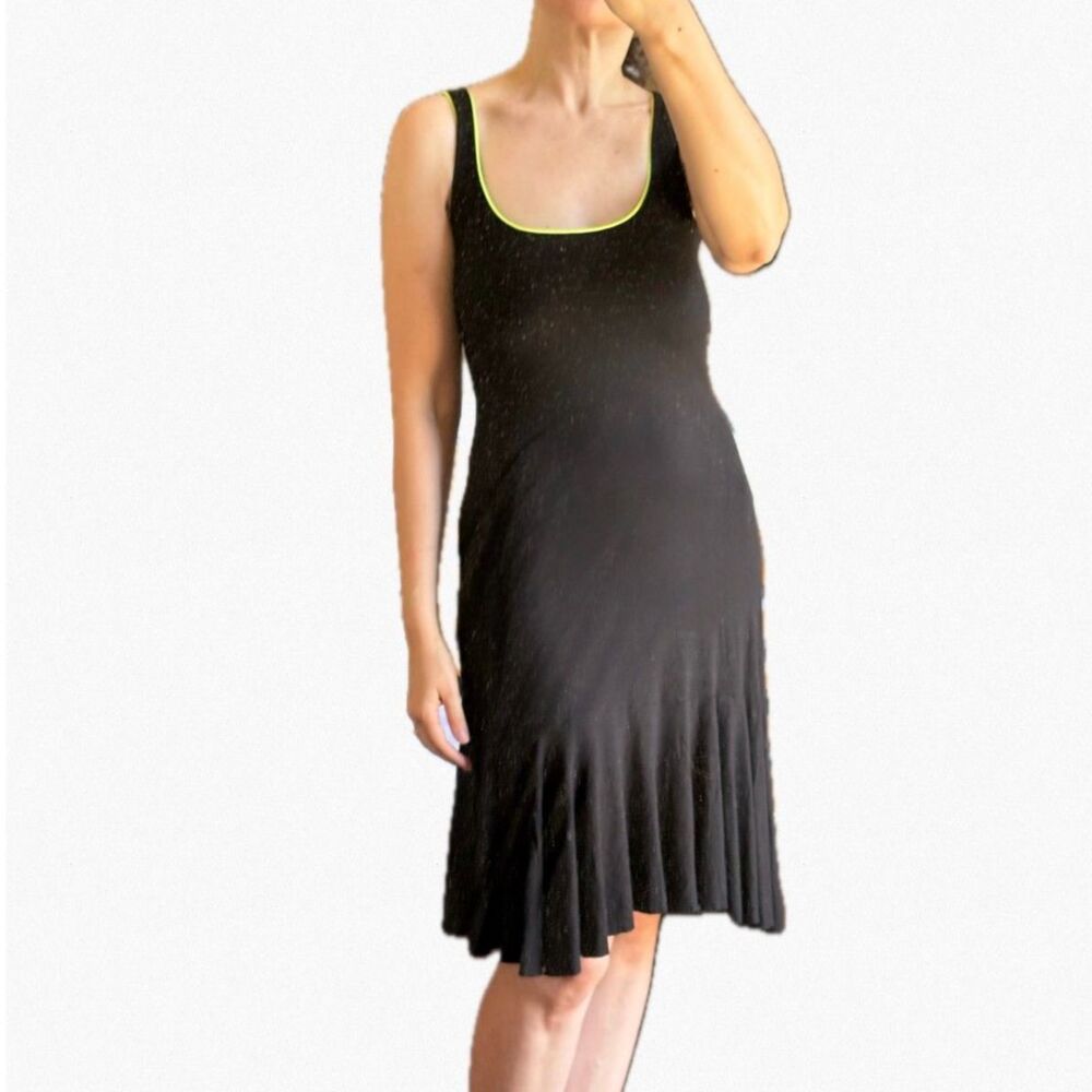 Y2K Black Neon Trim Dress Drop Waist Flounce Ruffle Stretch Bra XS S Polo Garage